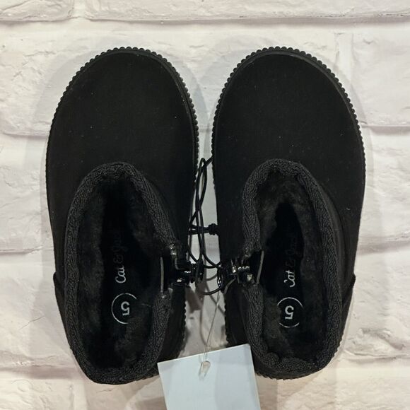 Baby Girl Toddler Cat & Jack Black Arlo Sz 5 Boots Fur Lined Winter Snow - Picture 4 of 6